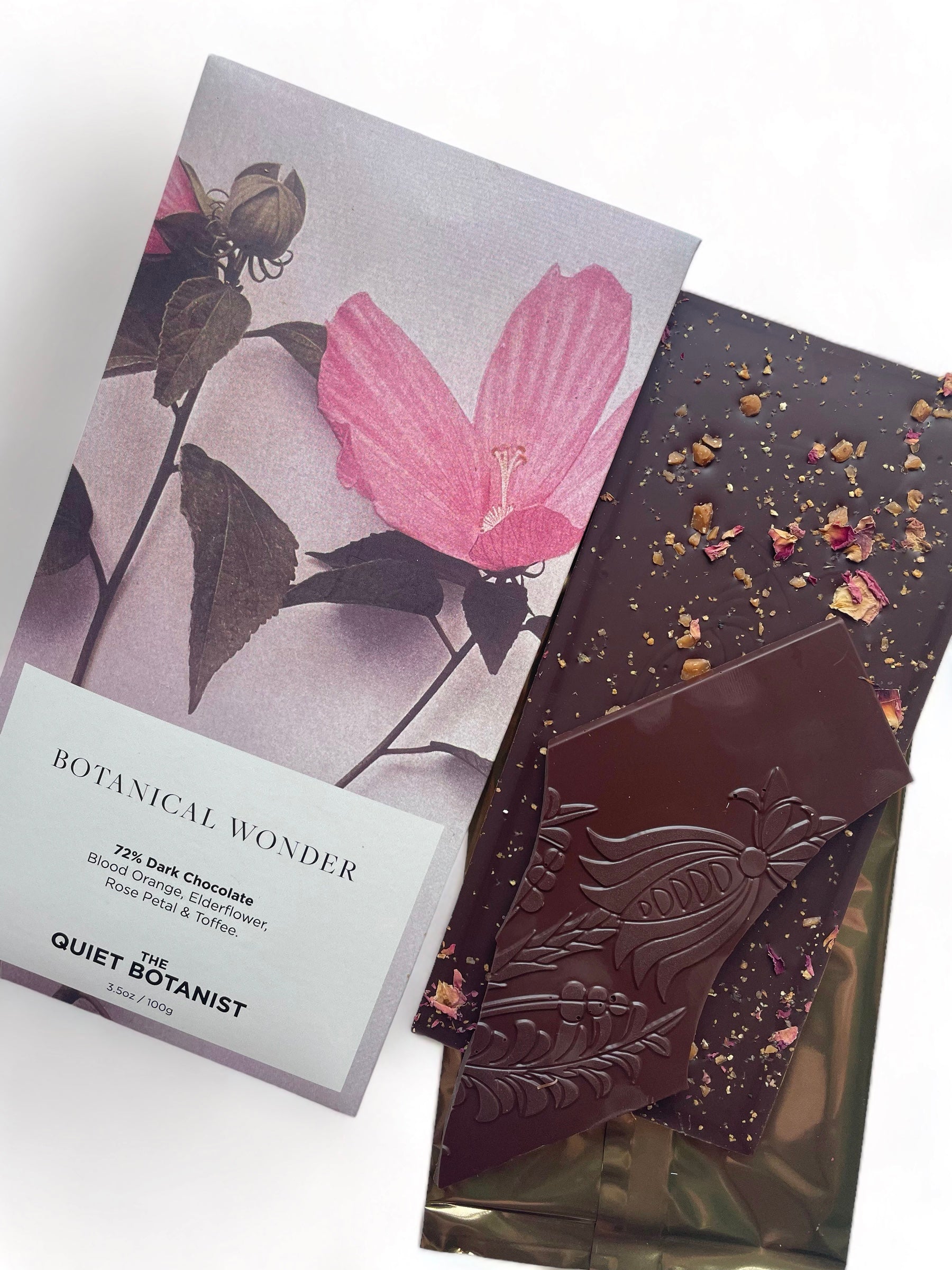 BOTANICAL WONDER BAR - 72% Dark Chocolate with Blood Orange & Elderflower