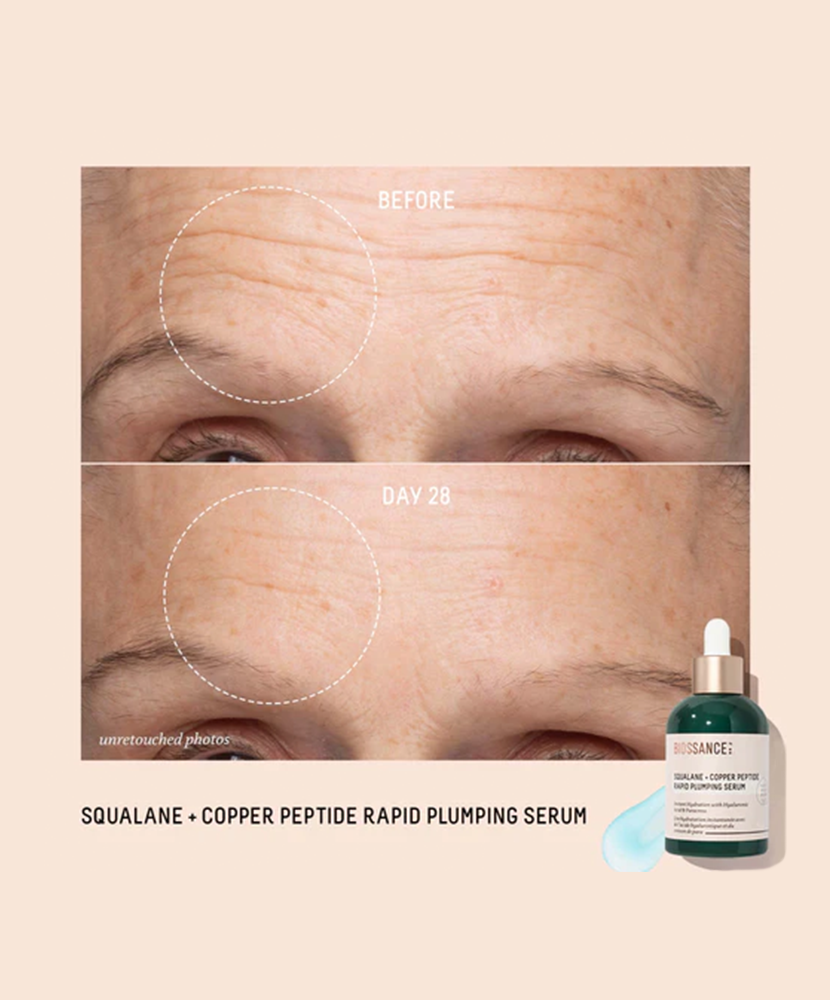 Biossance Squalane + Copper Peptide Rapid Plumping Serum before after