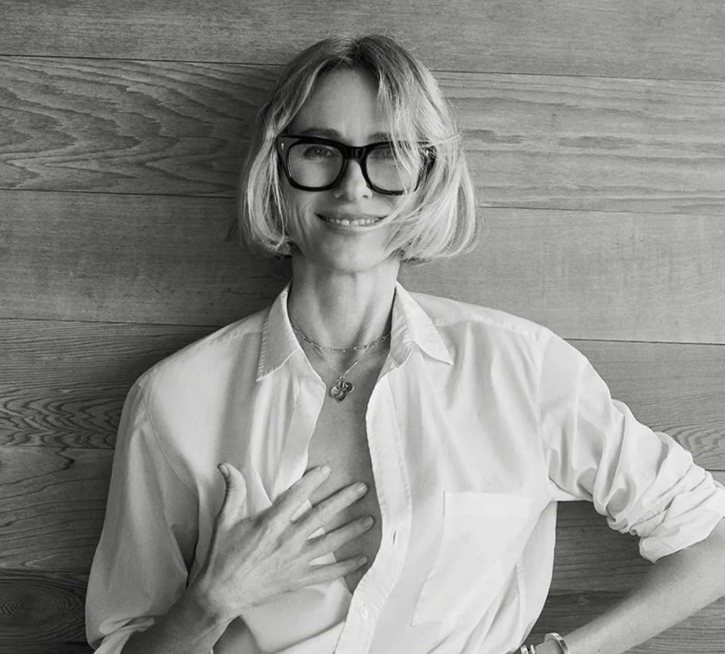 Stripes founder Naomi Watts in glasses and button down shirt